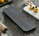 Axyaa 10" Black & White Rock Grain Ceramic Sushi Plate - Rectangular Dim Sum Plate