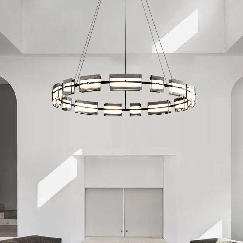 Axya Glass Chandelier: Minimalist & High-End All Copper Lighting Fixtures for Living Room