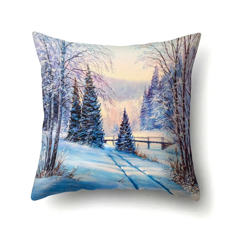 Axyaa Snowflake Christmas Cushion Cover 45*45cm - Four Seasons Scenery Decoration Pillow Case