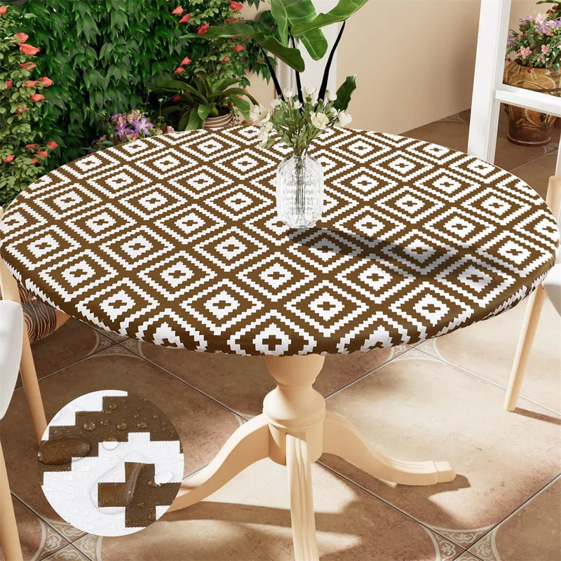 Axyaa Outdoor Round Fitted Tablecloth Waterproof for Picnic Dining Camping