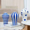Axyaa Blue Geometric Ceramic Vase with Quilted Pattern and Polka Dots