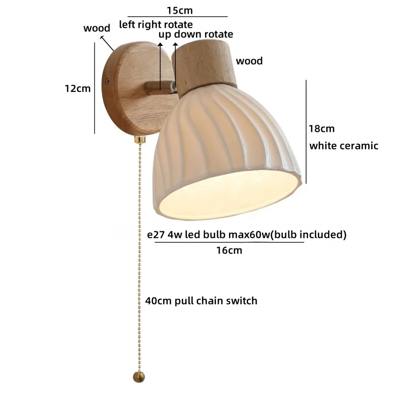 Axyaa Ceramic LED Wall Sconce: Japanese Style, White Glazed, Indoor Art Fixture