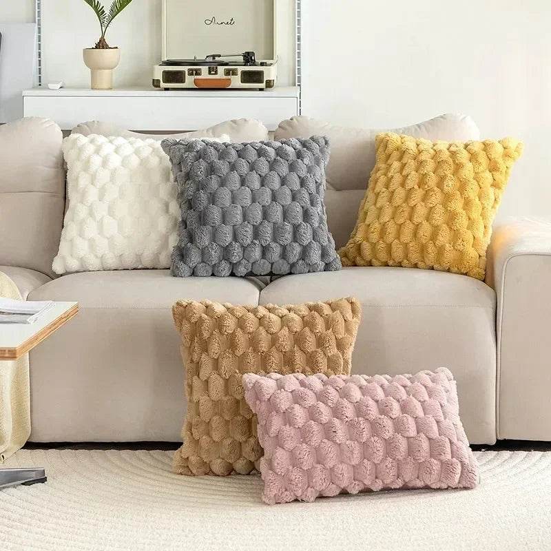 Geometric Gray Plush Pillow Covers for Couch Bed Sofa by Axyaa