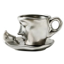 Axyaa Silver Ceramic Kissing Couple Coffee Cup Abstract Art Figure Office Mug