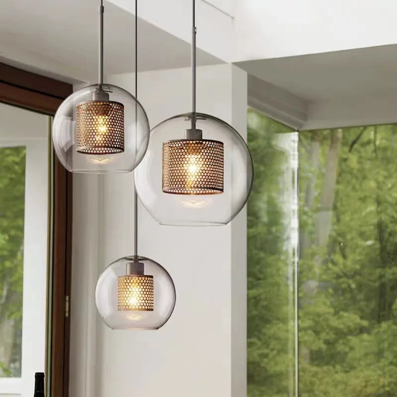 Nordic Mesh Pendant Light with Transparent Lampshade by Axyaa