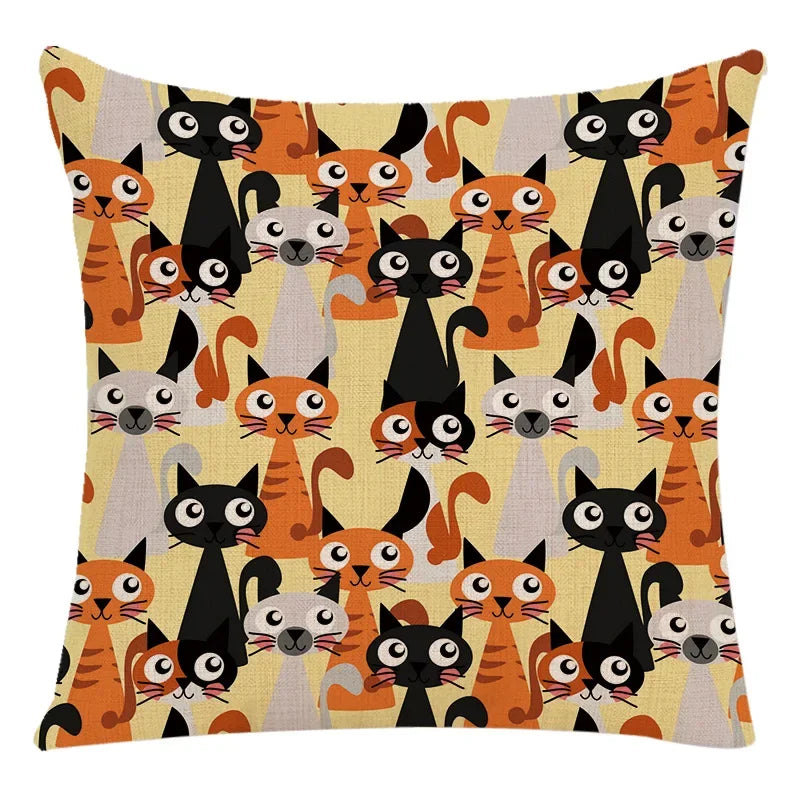 Axyaa Cartoon Animal Linen Throw Pillow Case for Home Living Room Sofa Decor