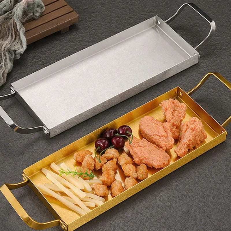 Axyaa Stainless Steel Kitchen Tray with Two Ears - Large Capacity Plate Storage