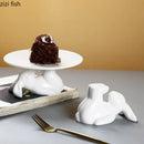 Axya White Porcelain Rabbit Tray Cake Pan Dessert Plate Fruit Dish Stand