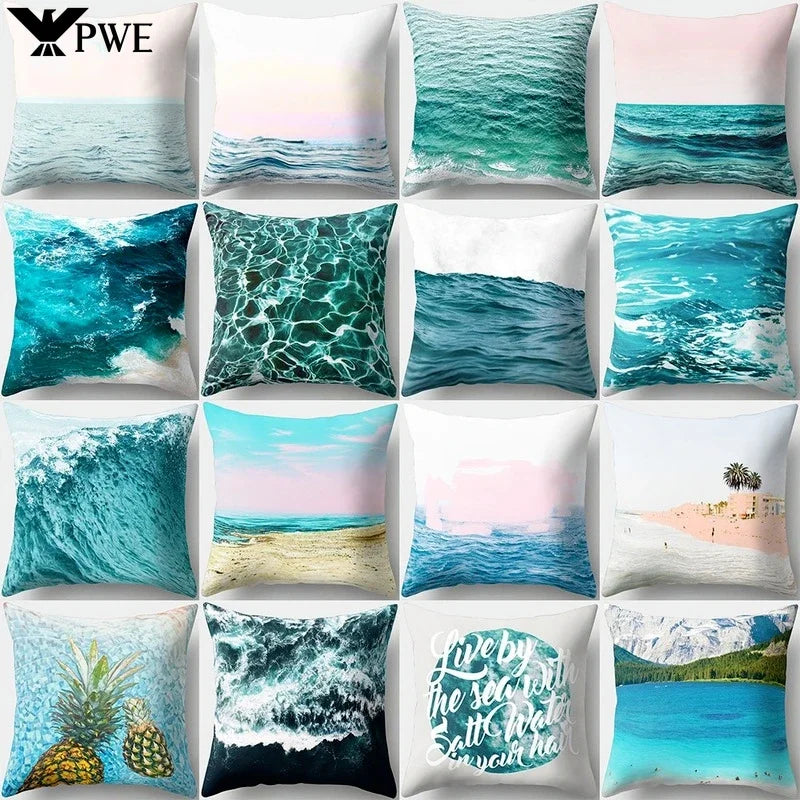 Axyaa Sea Waves Cushion Cover 45x45cm for Home, Office & Car Décor
