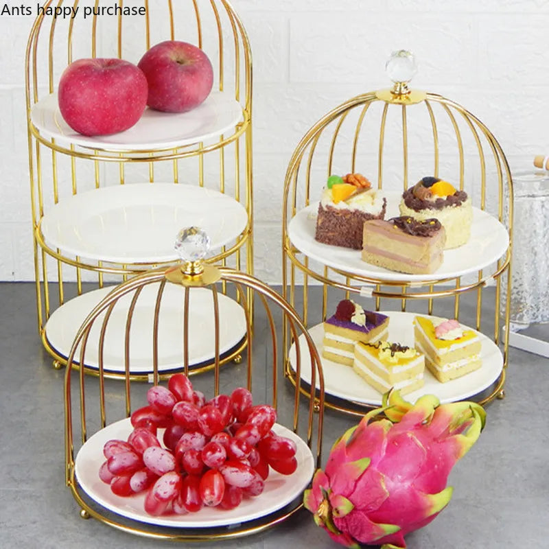 Axya Double Layer Cake Stand & Fruit Tray with Wrought Iron Display Stand