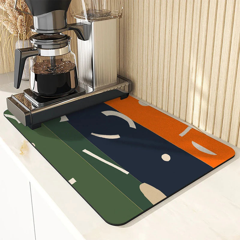 Axyaa Geometric Dry Coffee Mat: Absorbent & Anti-Slip Cup Drying Mats