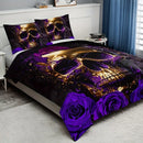 Axyaa Purple Rose Skull Duvet Cover Set for Stylish Bedroom Decor
