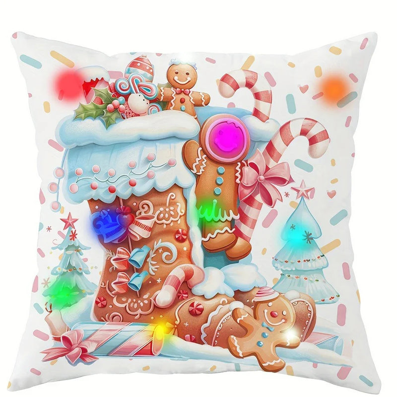 Axyaa Gingerbread Man Train Cabin Luminous Pillowcase - Christmas Party & Home Decor Gift
