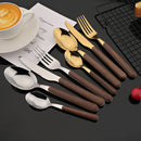 Axyaa Stainless Steel Wooden Handle Cutlery Set - Knife Fork Spoon Clamp