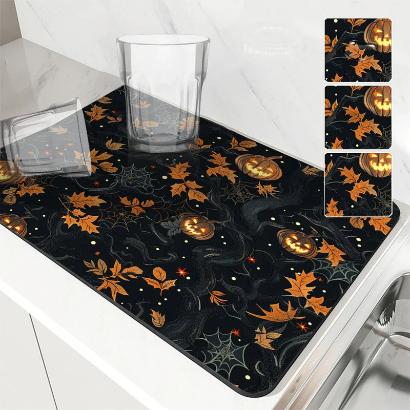 Axyaa Halloween Maple Absorbent Draining Mat for Kitchen and Bathroom