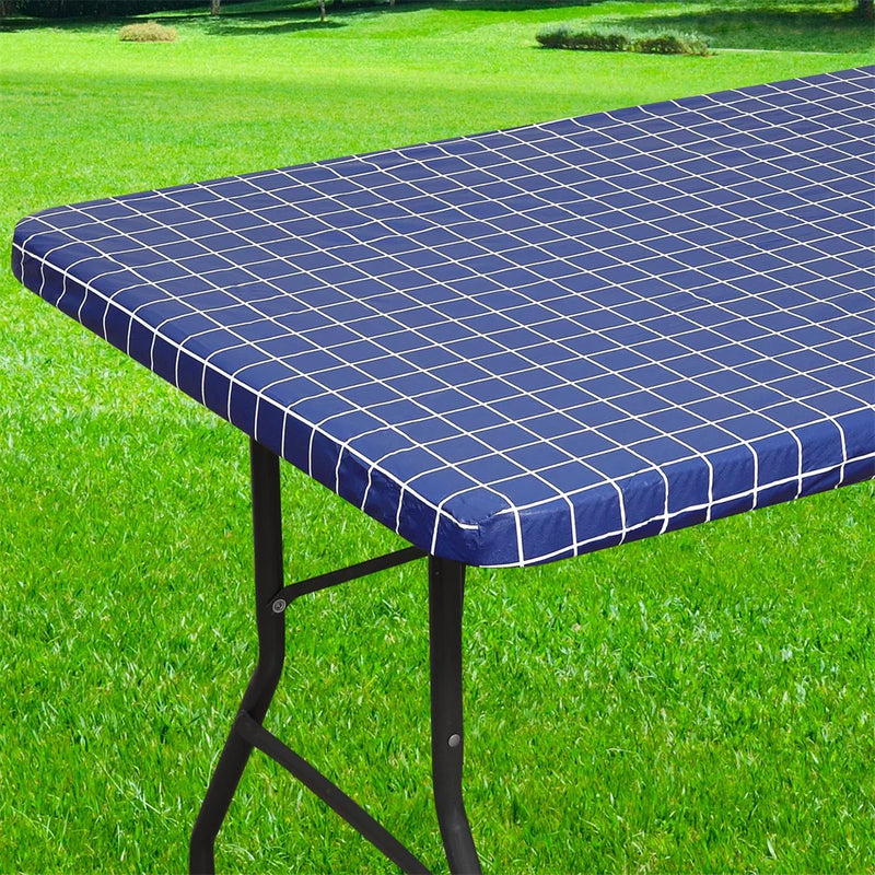 Axyaa Elastic Fitted Rectangle Vinyl Tablecloth for Indoor Outdoor Tables