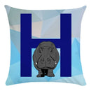 Axyaa Blue Letter Animal Print Pillowcase - Super Soft Peach Skin - Fashion Cushion Cover