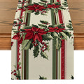 Axyaa Christmas Poinsettia Holly Table Runner for Rustic Dining Decor