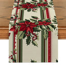 Axyaa Christmas Poinsettia Holly Table Runner for Rustic Dining Decor