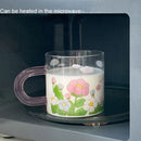 Axyaa Glass Cup with Lid and Straw, 600ml Cute Flower Design Mug