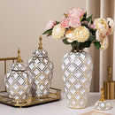 Axyaa Ceramic Vase: Electroplated Tall General Storage Jar Ornaments