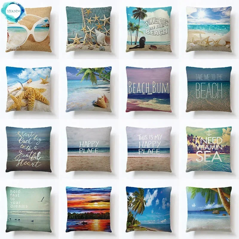 Summer Beach Alphabet Linen Pillowcase by Axyaa - Decorative Throw Pillow Cover