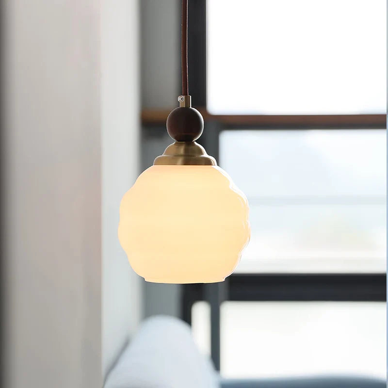 Axyaa White Glass Wood LED Pendant Lights - Adjustable Indoor Hanging Lamp