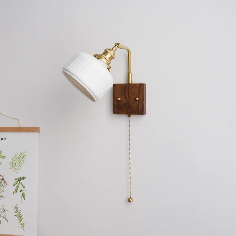 Axyaa Ceramic Copper LED Wall Lamps with Pull Chain Switch for Home Decor