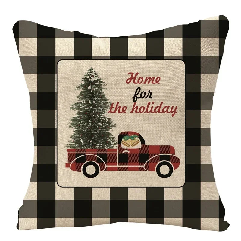 Axyaa Christmas Grid Linen Cushion Cover 45X45CM