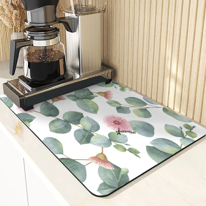Axyaa Leaf Print Coasters & Drying Mat Set for Kitchen Essentials