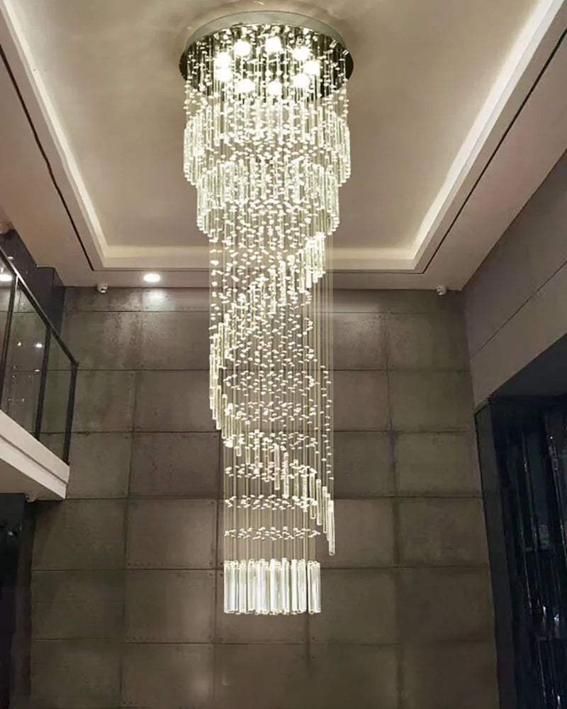 Axyaa Luxury K9 Crystal Chandelier Modern LED Pendant Light for Staircase and Home Decor