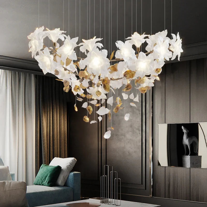 Axyaa Crystal Flower Chandelier: Luxury Pendant Light for Home Decor