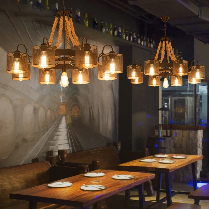 Axyaa Retrohemp Rope Chandelier, Industrial Style Pendant for Home & Restaurant
