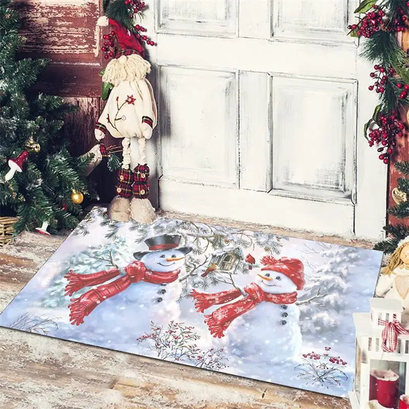 Axyaa Christmas Welcome Mat with Santa Snowman Car Print