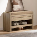 Axyaa Rattan Shoe Bench with Storage Drawer and Linen Seat Cushion