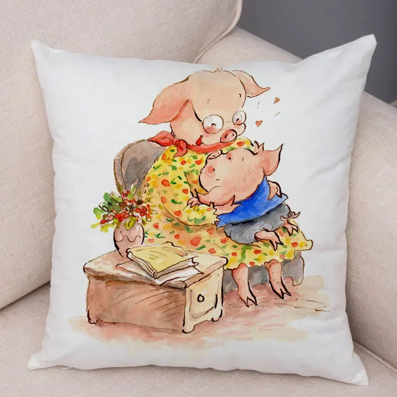 Axyaa Cartoon Pig Cushion Cover 45x45cm Super Soft Short Plush Pillowcase