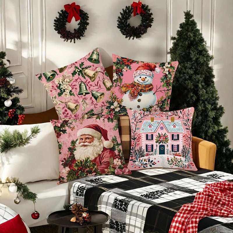 Axyaa Christmas Pillowcase: Festive Santa Claus Snowman Cover for Living Room and Sofa