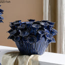 Axyaa Deep Blue Flower Clusters Ceramic Vase for Elegant Desk & Room Decor