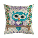 Axyaa Owl Pattern Linen Pillowcase - Palm Bird Cushion for Home Decor