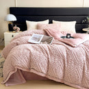 Axyaa Velvet Carved Duvet Set 4Pcs Bedding Set Plush Fleece Warm Softness