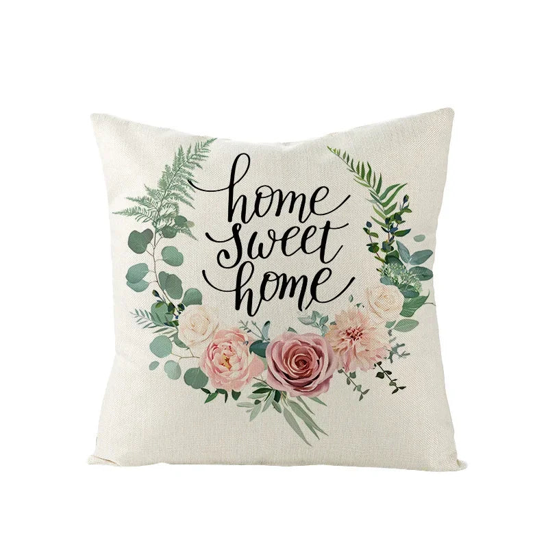 Pink Truck Flower Print Cushion Cover 45x45cm - Axyaa