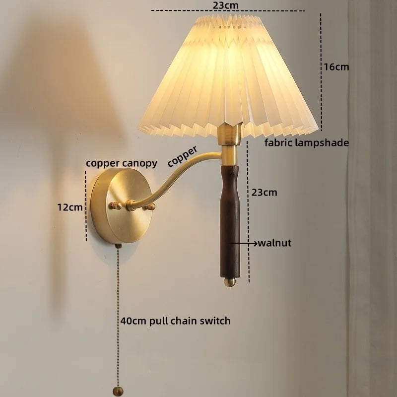 Axyaa Fabric Copper LED Wall Sconce Pull Chain Switch Stair Light Fixtures