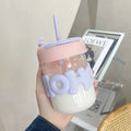 Axyaa Transparent Glass Water Bottle with Pearl Bracelet & Straw - 400ML