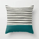 Axyaa Teal Blue Geometric Pillow Cases with Letter Leaves Plant Print, Deer Animal Design.