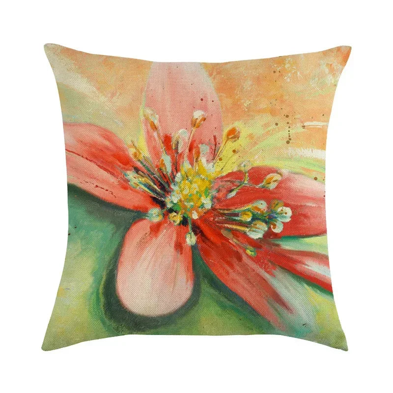 Vintage European Lily Oil Painting Linen Cushion Cover by Axyaa - 45X45CM
