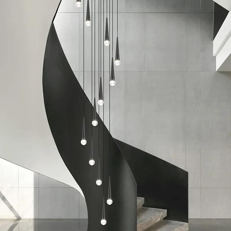Axyaa Luxury Crystal LED Staircase Chandelier - Creative Long Stair Lighting Fixtures