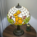 Axyaa Retro Bunny Floral Table Lamp - Stained Glass Shade for Living Room & Bedroom