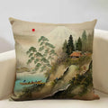 Axyaa Japanese Landscape Ukiyo Style Cushion Cover 45x45cm Art Decor Linen Pillow Case