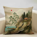 Axyaa Japanese Landscape Ukiyo Style Cushion Cover 45x45cm Art Decor Linen Pillow Case