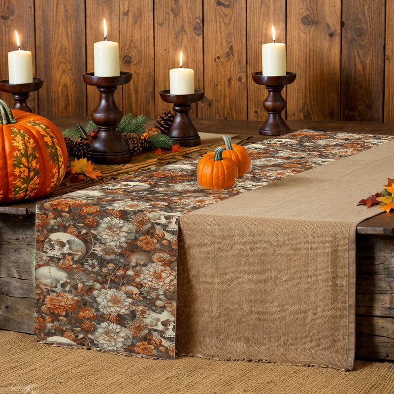 Axyaa Flower Skull Table Runner for Festive Dining Decor